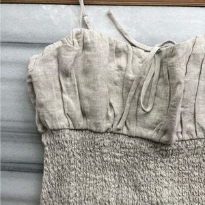 NWT smocked linen dress in natural linen oatmeal colored dress
